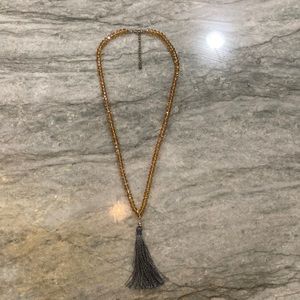 Glass/crystal beaded long tassel necklace